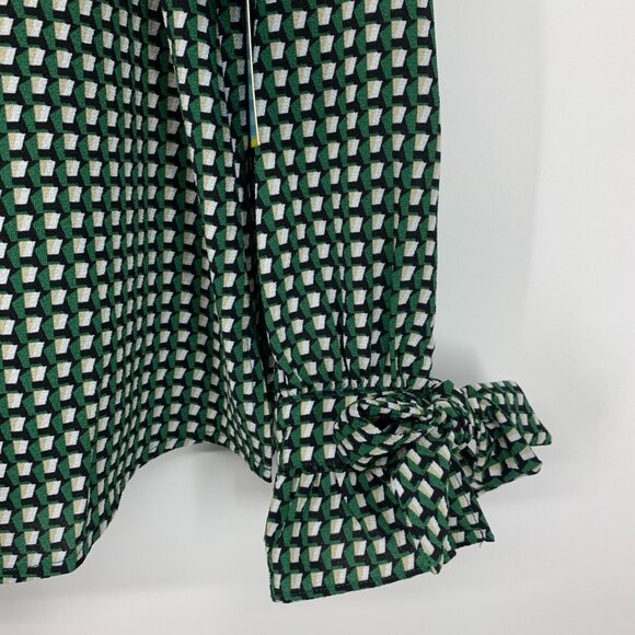 Cece Top Tie Sleeve V Neck Green Geometric Printed Blouse NWT - Picture 5 of 11